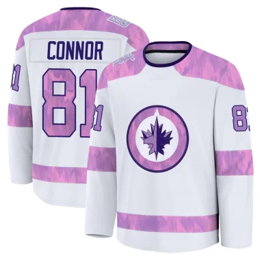 Premium Kyle Connor White Winnipeg Jets 2024 Hockey Fights Cancer Practice Jersey - Men's